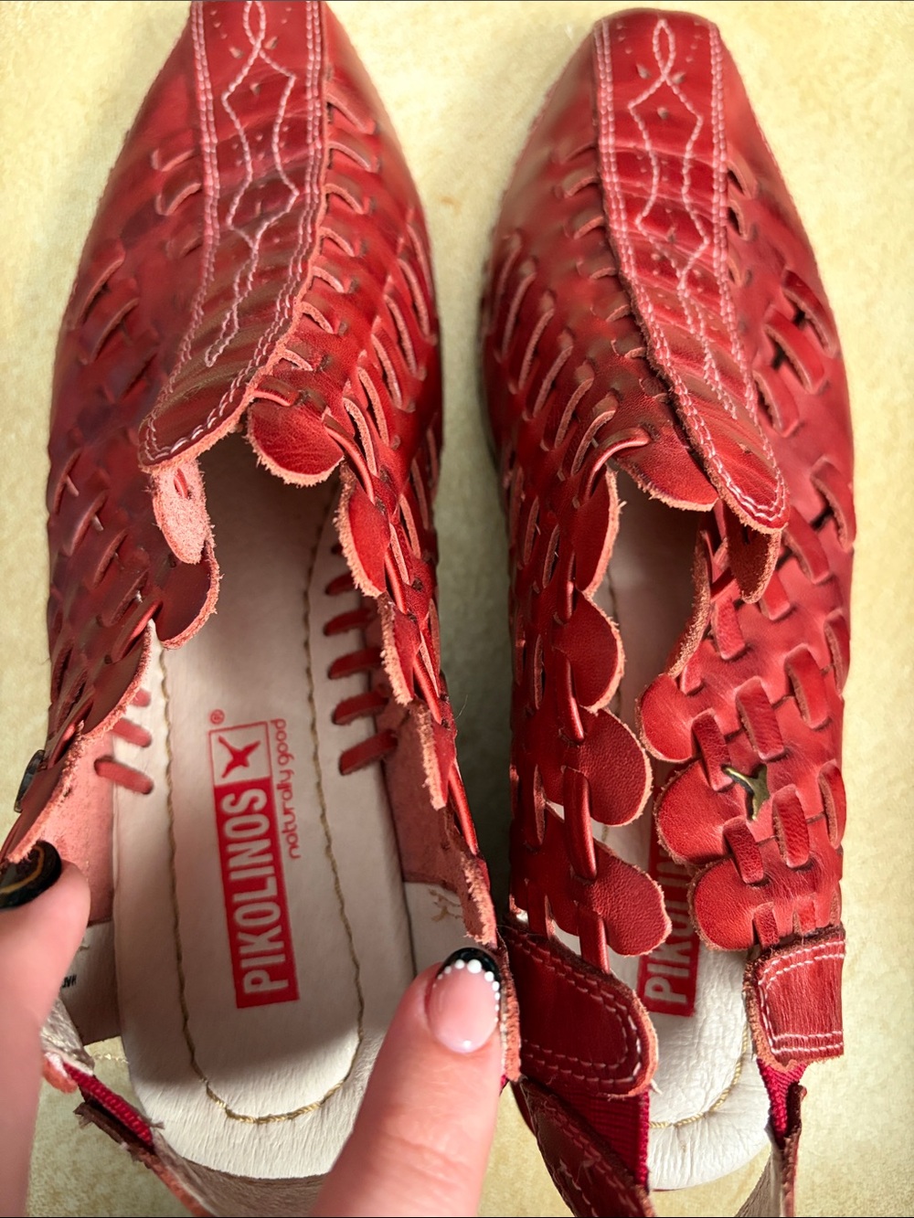 PIKOLINOS Red Woven Leather Slingback